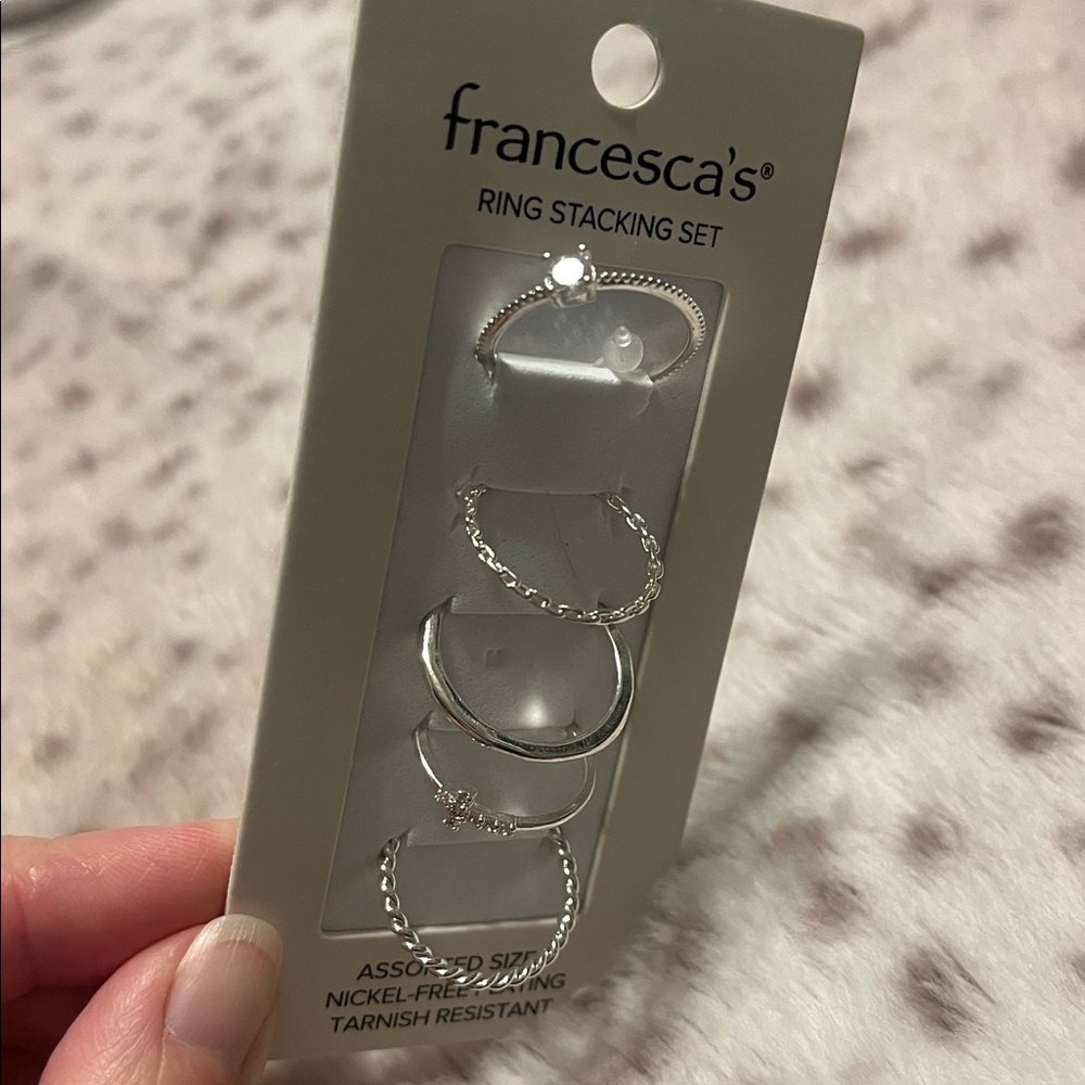 Francesca's Collections Silver Ring Stacking Set Assorted Sizes - Picture 3 of 5